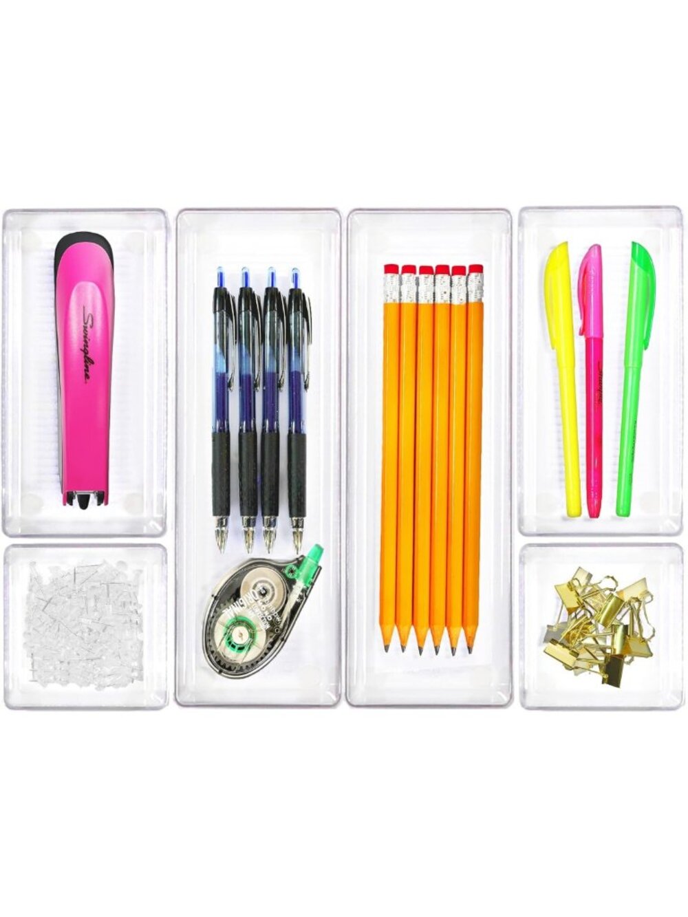 Clear Desk Drawer Organizer Set - 6 Pack, Assorted Sizes for Home & Office